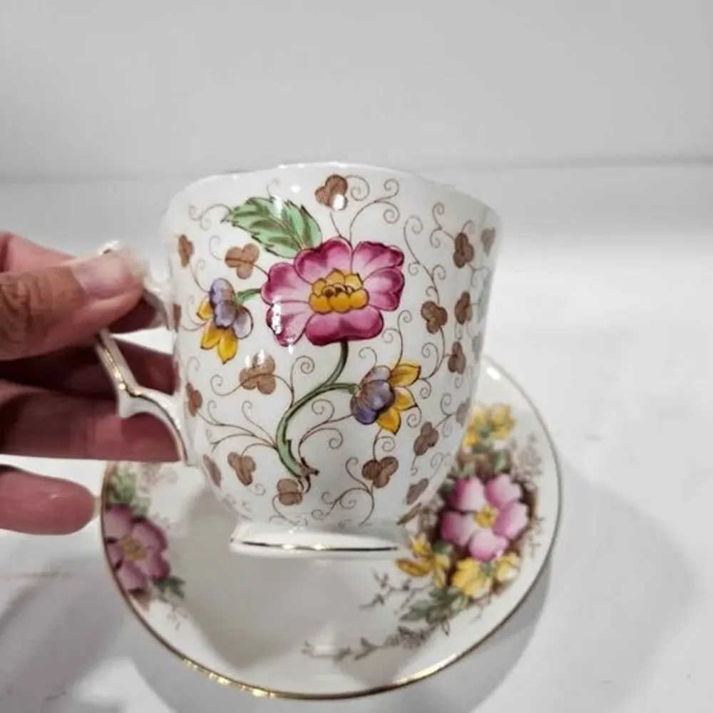 Adderley Vintage Bone China Floral Teacup and Saucer Set